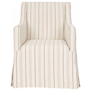 Comfortable Accent Chair, Padded Seat and Sloped Arms With Slipcover, Beige