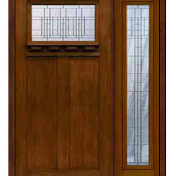 Prehung Sidelite Door 80 Fiberglass Prairie Craftsman 2 Panel Glass - Front Doors