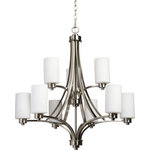 ArtCraft - ArtCraft AC1309PN Parkdale - Nine Light 2-Tier Chandelier - Parkdale 9 lite 2 tier chandelier features its clean and simple design complimented with opal white glassware in polished nickel finish.  Shade Included.  Lead Time (Hours): 48.00  Room Location: Dining RoomParkdale Nine Light Chandelier Polished Nickel Opal White Glass *UL Approved: YES *Energy Star Qualified: n/a  *ADA Certified: n/a  *Number of Lights: Lamp: 9-*Wattage:100w Medium Base bulb(s) *Bulb Included:No *Bulb Type:Medium Base *Finish Type:Polished Nickel