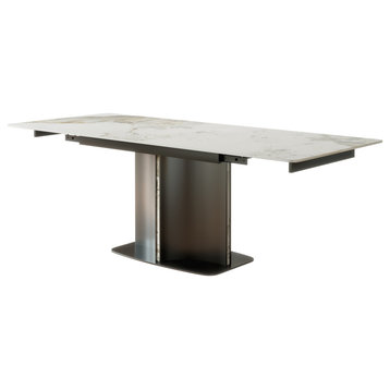 Modern Pandora Pattern Slate Dining Table With Extendable Slate Top, 90.55"