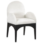 Meridian Furniture - Waldorf Chenille Upholstered Dining Chair, Black, Chenille, Natural Finish, Cream, Arm Chair, Chenille Fabric, Black Finish - The Waldorf Chenille Fabric Dining Arm Chair exudes elegance and comfort. Crafted with solid ash wood, this dining chair boasts a sturdy and durable construction. The black finished legs provide a sleek and welcoming touch to the overall design. The plush cream chenille fabric on the seat and backrest of the chair offers a soft and cozy seating experience, making it an ideal choice for long dinner conversations with family and friends.
