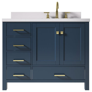 Cambridge Midnight Blue 43" Right Offset Rectangle Sink Vanity With Quartz Top