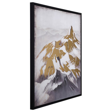 Keola Canvas of Mountain Tops First Snow Hand Painted Framed Canvas