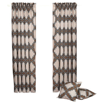 Dobson Window Curtain and Throw Pillow Shell Set, Coffee, 70"x96"