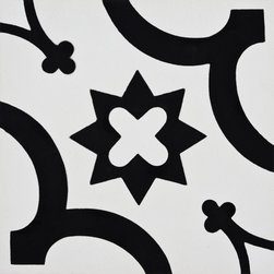 Moroccan Mosaic & Tile House - 8"x8" Megouna Handmade Cement Tile, Black/White, Sample - Wall And Floor Tile