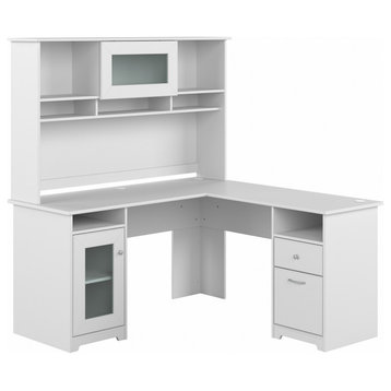 Cabot 60W L-Shaped Computer Desk With Hutch, White