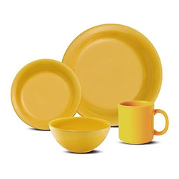 Oxford Porcelains - Oxford Daily 16 Piece Dinnerware Place Setting, Yellow - Dinnerware Sets