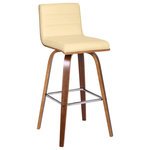 Armen Living - Vienna 30" Bar Height Barstool in Walnut Wood Finish With Cream Faux Leather - Indulge in luxury with the Vienna contemporary swivel barstool by Armen Living. It is beautifully designed with a sturdy metal framed footrest in expertly crafted in curved Walnut wood finish, upholstered with Cream Faux Leather and Walnut Back. This piece provides both versatile style and comfort with a mid-century modern design that can easily be integrated into your homes current decor. Available in 26" counter height and 30" bar height in Brown and Grey.