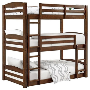 Pemberly Row Transitional Wood Twin over Twin Triple Bunk Bed in Mocha Brown