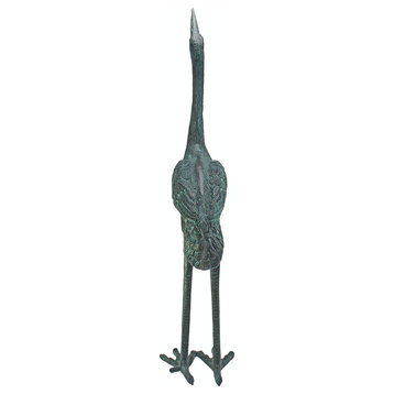 Bronze Straight Neck Crane Sculpture, Medium