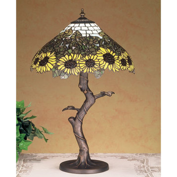 Meyda Lighting 23.5"H Wild Sunflower Table Lamp, Purple/Blue Ia 59 Amber