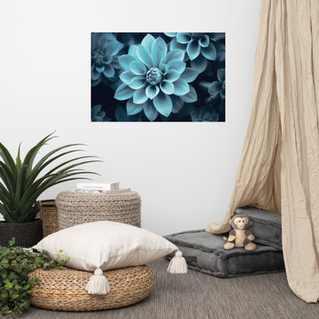 Teal Art: Cerulean Cluster Realism Painting Digital Artwork Loose Art Print