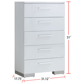 5 Drawers Wooden Chest, White