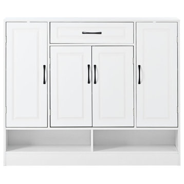 47" Particle Board Modern Shoe Cabinet, Adjustable Shelves and Doors, White