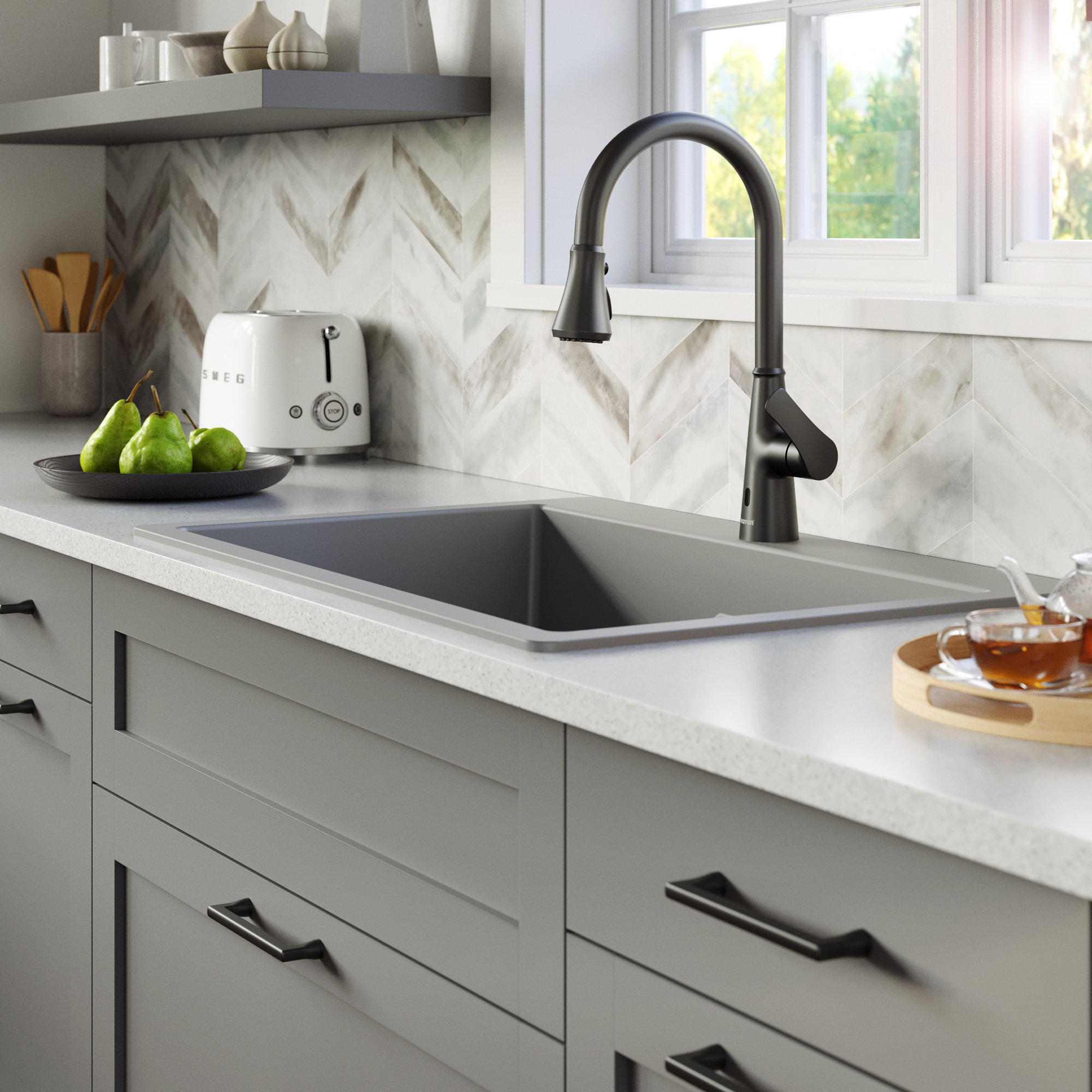 Karran Touchless One-Handle Triple Function Sprayer Faucet, Matte Black