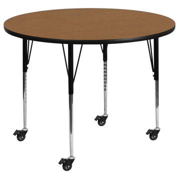Mobile 48'' Round Oak Thermal Activity Table - Standard Height Adjustable Legs