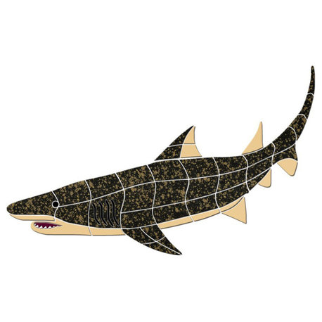 Shark 1 Ceramic Swimming Pool Mosaic 60"x37" with shadow, Brown