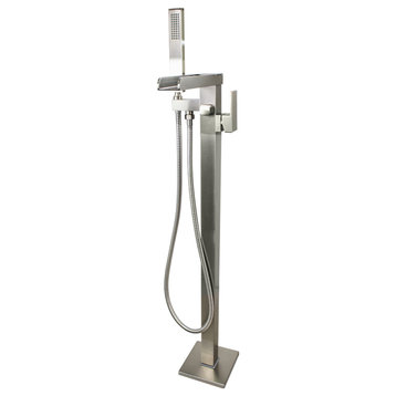 Transolid Roslyn Floor Mounted Tub Filler With Hand Shower, Brushed Nickel