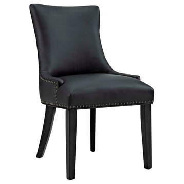 Modern Contemporary Urban Kitchen Room Dining Chair, Black, Faux Leather Wood
