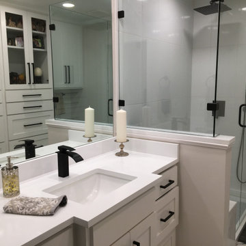 BATHROOM - 12"x14" White  Wall Tile/24"x48" Floor Tile/White Cabinets Blk Hdw