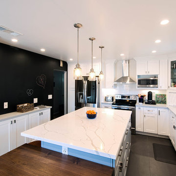 San Jose White Shaker Kitchen Remodel- semi custom cabinets, quartz counter tops