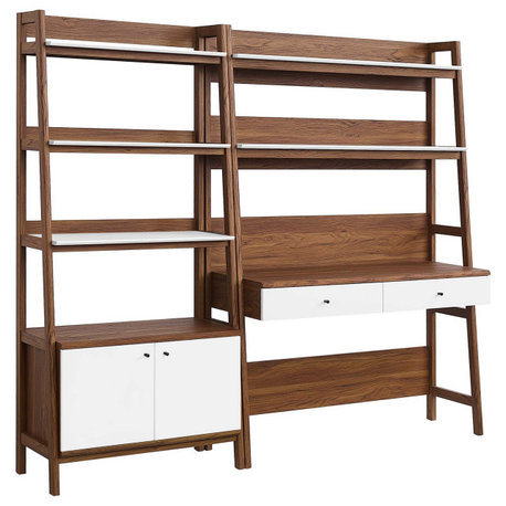 Bixby 2-Piece Wood Office Desk and Bookshelf, Walnut White