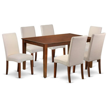 East West Furniture Capri 7-piece Wood Dining Set in Mahogany/Cream