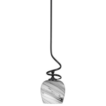 Capri 1-Light Mini Pendant with Hang Straight Swivel, Matte Black/Onyx Swirl