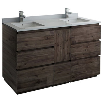 Fresca Formosa 58" Floor Standing Double Sinks Wood Bathroom Cabinet in Brown