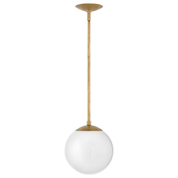 Hinkley Warby 9.5" Small Pendant Light, Heritage Brass + White Glass