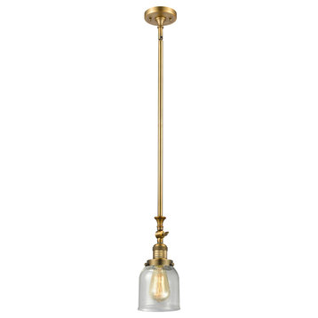 Small Bell 1-Light LED Pendant, Brushed Brass, Glass: Seedy