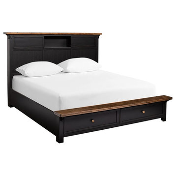 A-America Stone Creek Transitional Solid Wood King Panel Storage Bed in Black