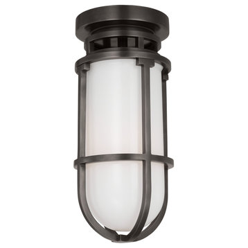 Gracie Tall Flush Mount in Bronze with White Glass