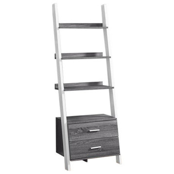 Bookshelf, Etagere, Ladder, 4 Tier, 69"H, Office, Bedroom, Laminate, Gray/White