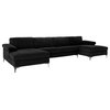 Large Velvet Fabric U-Shape Sectional Sofa, Black