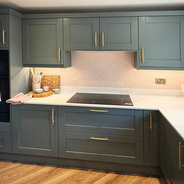 Green & Light Pink Shaker Kitchen in Thrapston