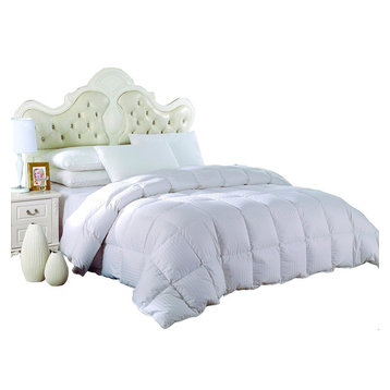 Oversized Damask Stripe White Down Comforter, White, Full/Queen