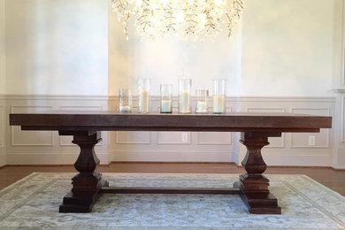 Mid-sized elegant medium tone wood floor enclosed dining room photo in Raleigh with white walls and no fireplace