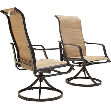 Set of 2 Modern Patio Rocking Chair, Metal Frame & Breathable Sling Seat, Beige
