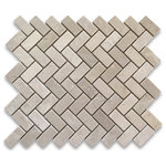 Stone Center Online - Tumbled Crema Marfil Marble 1x2 Herringbone Non Slip Shower Floor Tile, 1 sheet - Crema Marfil Marble 1x2" pieces mounted on 12x12" sturdy mesh tile sheet