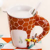 3D Hand-painted Giraffe Ceramic Mug With Cover Scoop Couple Water Cup Coffee Mug