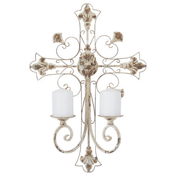White Iron French Country Wall Sconce, 24"x17"x5" 560182