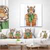 Tiger in Vest and Sweater Contemporary Animal Throw Pillow, 16"x16"