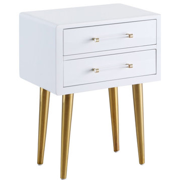 Zane White Laquer Side Table With Gold Legs