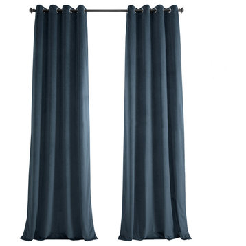 Heritage Plush Velvet Grommet Curtain Single Panel, London Blue, 50w X 84l