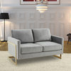 Modern Mid-Century Upholstered Velvet Loveseat, Gold Frame, Light Grey, LA55LGR