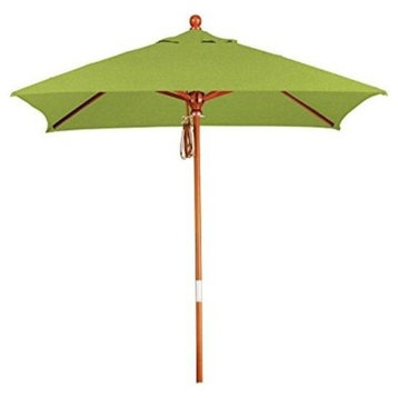 6'x6' Wood Market Umbrella Pulley Open Marenti Wood, Sunbrella, Macaw