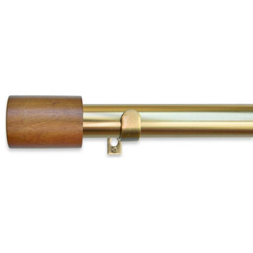 Linen Avenue Wood Cylinder Single Curtain Rod Set,28 to 48-Inch,Brass