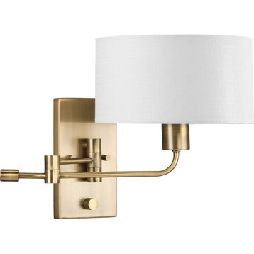 Carrick 1-Light Vintage Brass Summer Linen Shade Transitional Wall Light