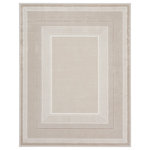 Nourison - Nourison Glitz 9' x 12' Ivory Modern Indoor Area Rug - Create an ultra-glam foundation for your decor with this geometric rug from the Glitz Collection. It features an abstract center design surrounded by a series of wide and narrow borders in silver, ivory, and gold tones that are enhanced with subtly textured accents. Finished with a brilliant shimmer that adds visual intrigue, this contemporary rug is made from softly textured polyester.